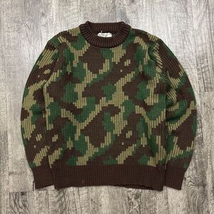 Vintage 80s Duck Bay Camo Camouflage Pattern Knit Hunting Sweater Acrylic